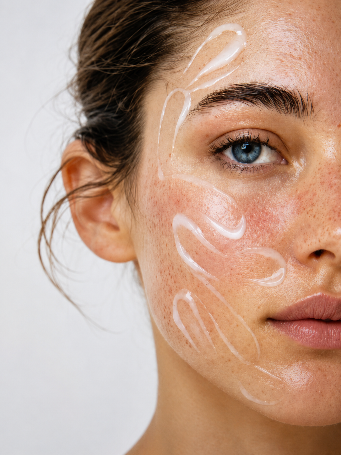 Carte homepage Inura illustrant une femme à la peau naturelle avec une crème hydratante appliquée sur le visage, photographiée en gros plan dans une lumière douce pour évoquer une routine de soin minimaliste et premium.