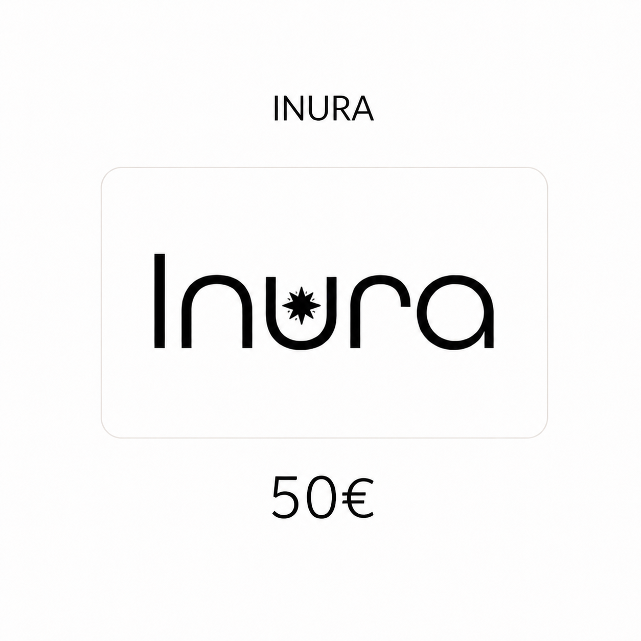 Carte cadeau Inura d’une valeur de 50 €, idéale pour offrir un rituel de soin personnalisé.