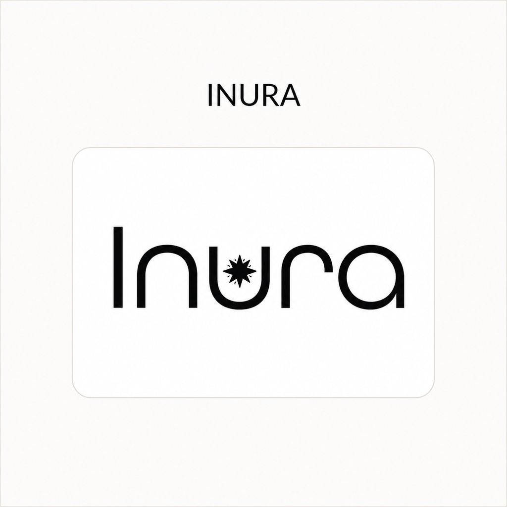 Carte cadeau Inura blanche au design minimaliste avec le logo noir de la marque au centre.
