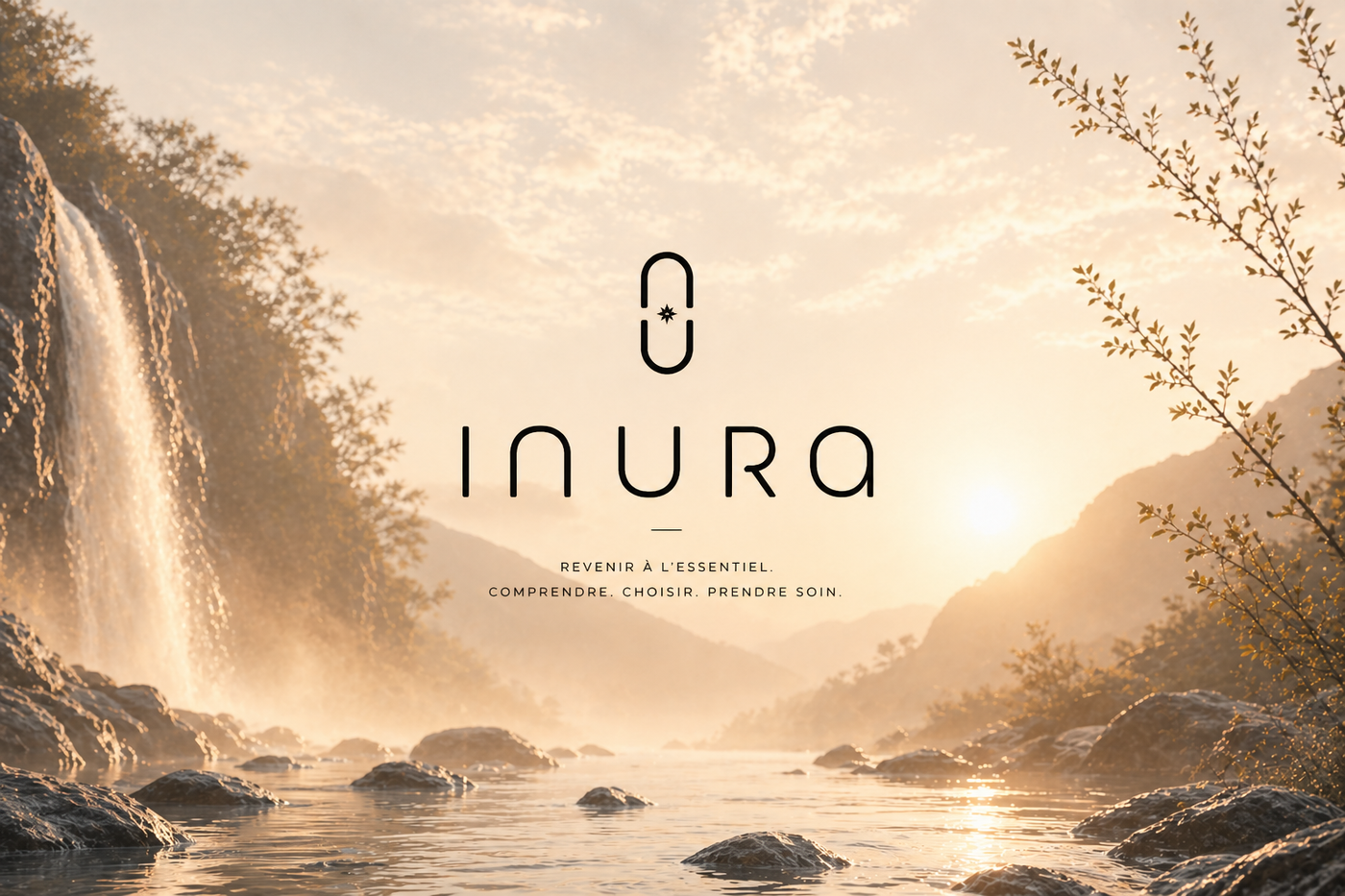 paysage naturel avec cascade et rivière illustrant l’univers Inura, marque de clean beauty engagée pour une beauté consciente, retour à l’essentiel et respect de la peau et de l’environnement