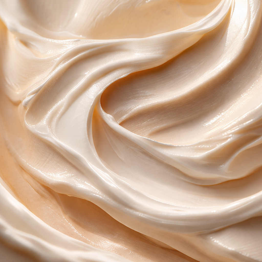 Texture de soin riche et onctueuse évoquant le confort, la nutrition et la douceur pour la peau.