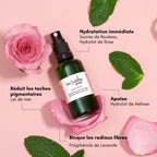 Bénéfices de la brume MIST Les Huilettes, soin visage anti-stress pour hydrater, protéger et révéler l’éclat.