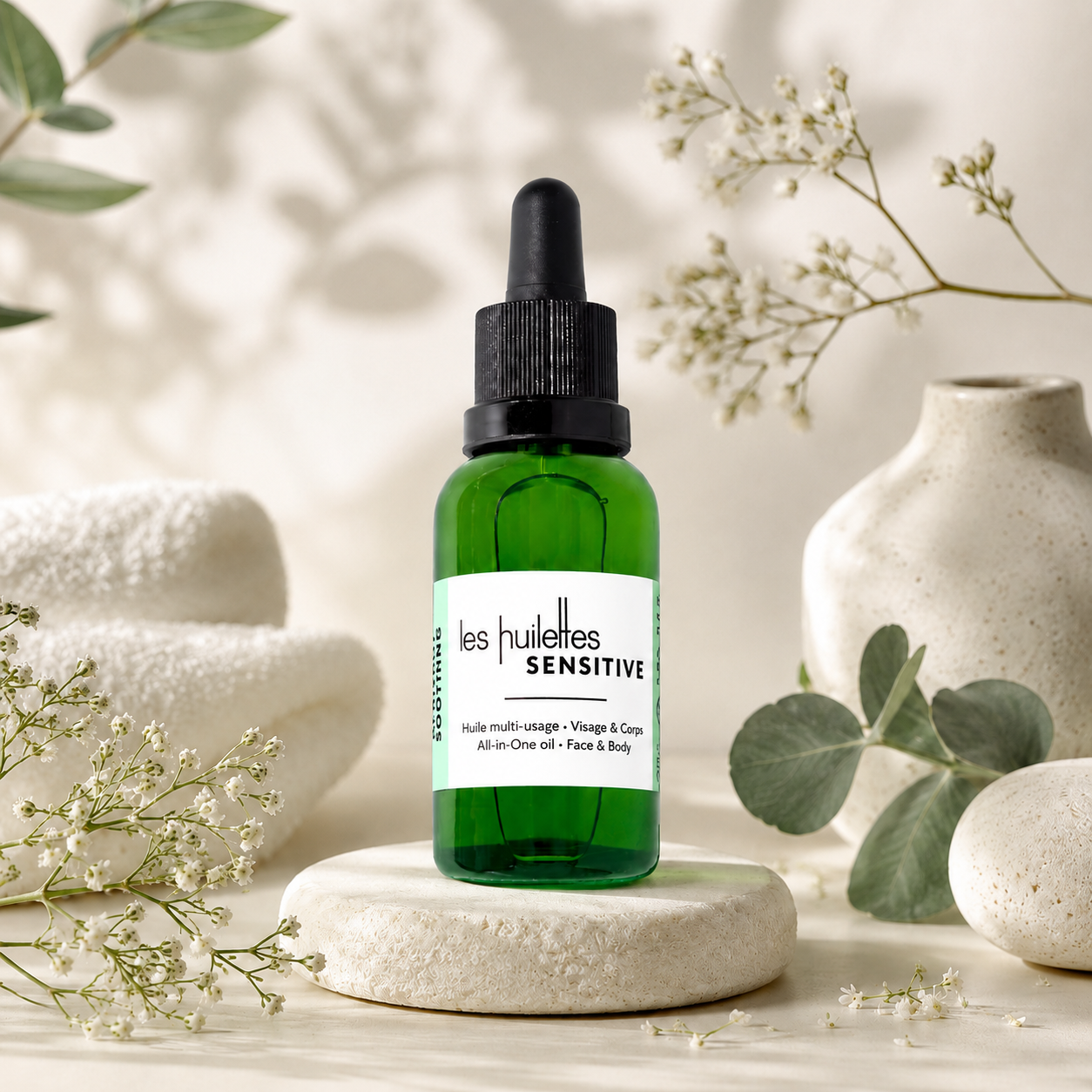 Visuel hover du sérum apaisant Sensitive Les Huilettes, sérum-en-huile sans huiles essentielles pour peaux sensibles et réactives.