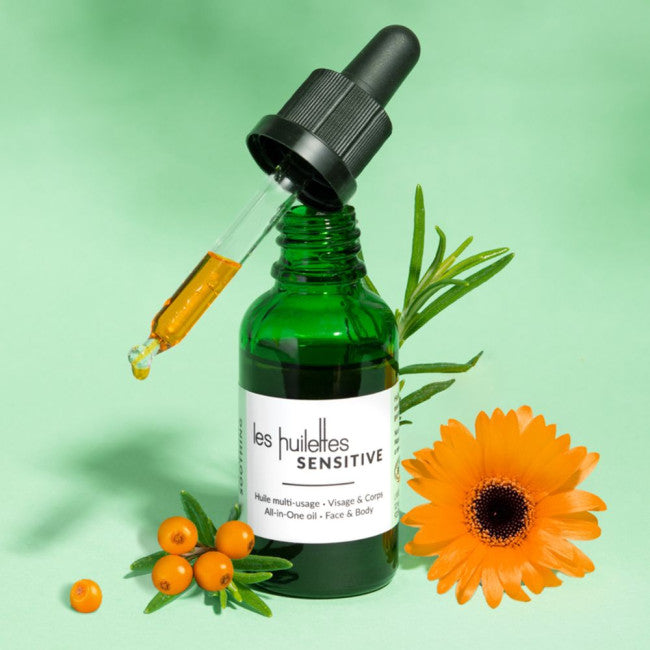Sérum-en-huile SENSITIVE Les Huilettes, soin apaisant pour peaux sensibles, réactives ou sujettes aux rougeurs.