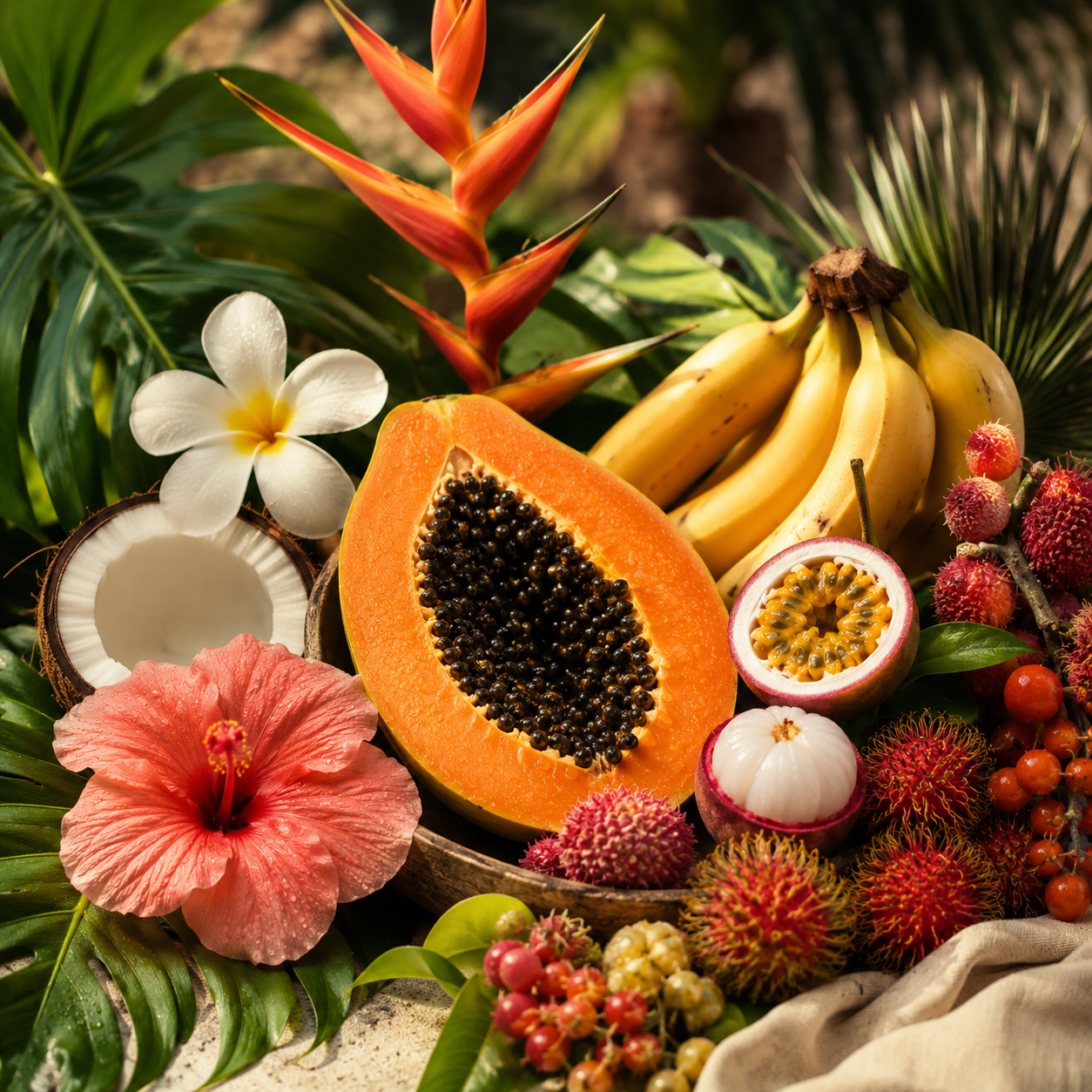 Carte page marque Les Joyaux de Madagascar avec ingrédients végétaux colorés, univers de soins certifiés bio sélectionnés par Inura.