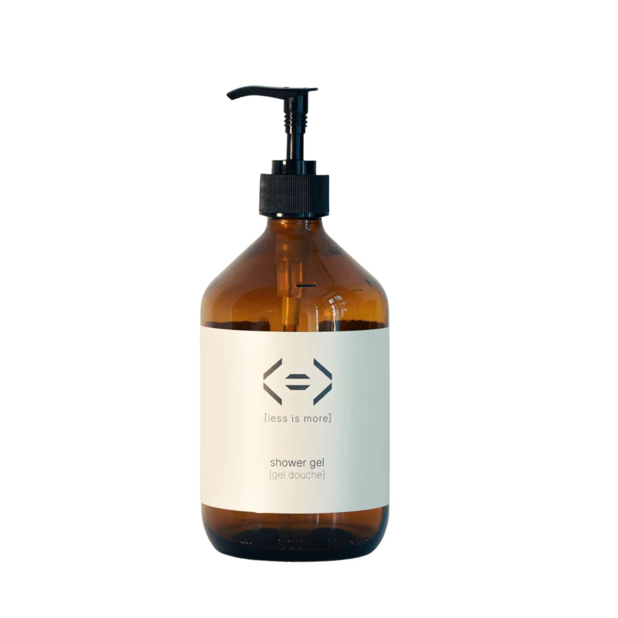 Bouteille rechargeable Less is More en verre 500 ml, flacon réutilisable pour gel douche ou gel lavant mains.