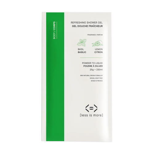 Gel douche fraîcheur Less is More basilic et citron, soin lavant rechargeable à diluer sélectionné par Inura.
