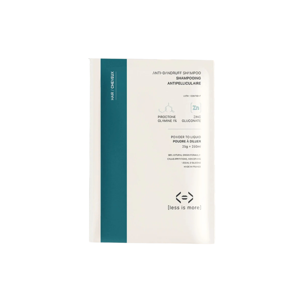 Shampooing antipelliculaire Less is More à la piroctone olamine 1% et au gluconate de zinc, sélectionné par Inura.