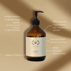 Shampooing pureté Less is More préparé en flacon, soin lavant à l’argile blanche et au rhassoul pour aider le cuir chevelu à retrouver son équilibre.