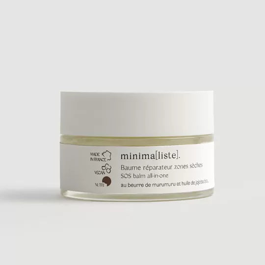 Baume Réparateur Minimaliste pour peaux sèches et sensibles, soin nourrissant et protecteur sans eau.