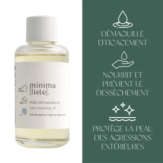 Bénéfices de l’Huile Démaquillante Minimaliste, soin bio pour retirer le maquillage waterproof sans agresser la peau.