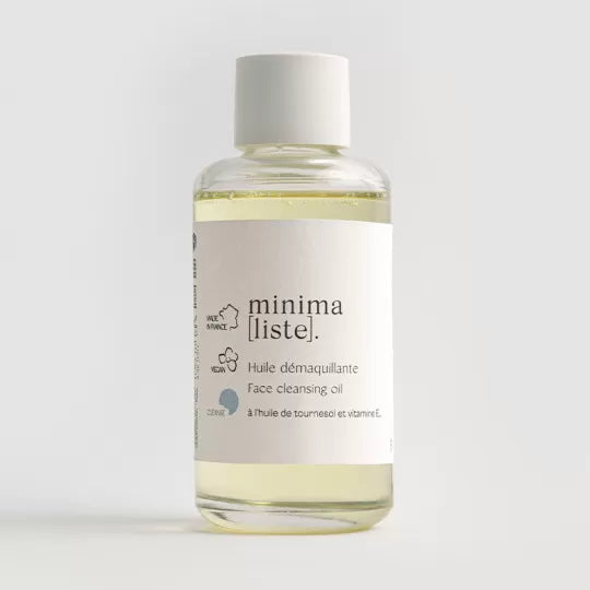 Huile démaquillante Minimaliste pour le visage et les yeux, soin nettoyant bio adapté aux peaux sensibles.
