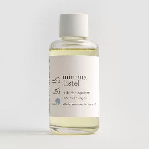 Huile démaquillante Minimaliste pour le visage et les yeux, soin nettoyant bio adapté aux peaux sensibles.