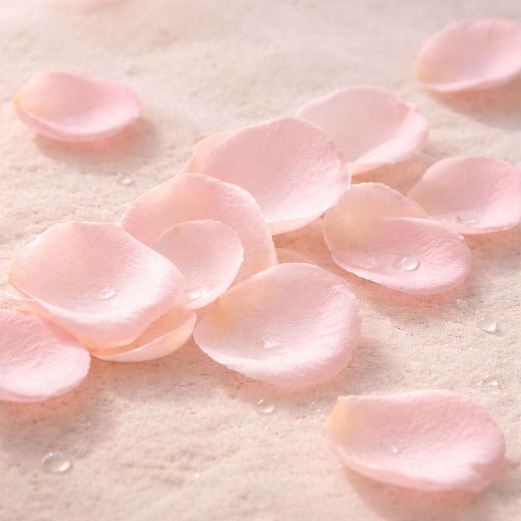 Visuel de la page Nos Exclusions Inura illustrant le parfum, avec pétales roses disposés sur un fond doux et minimaliste.