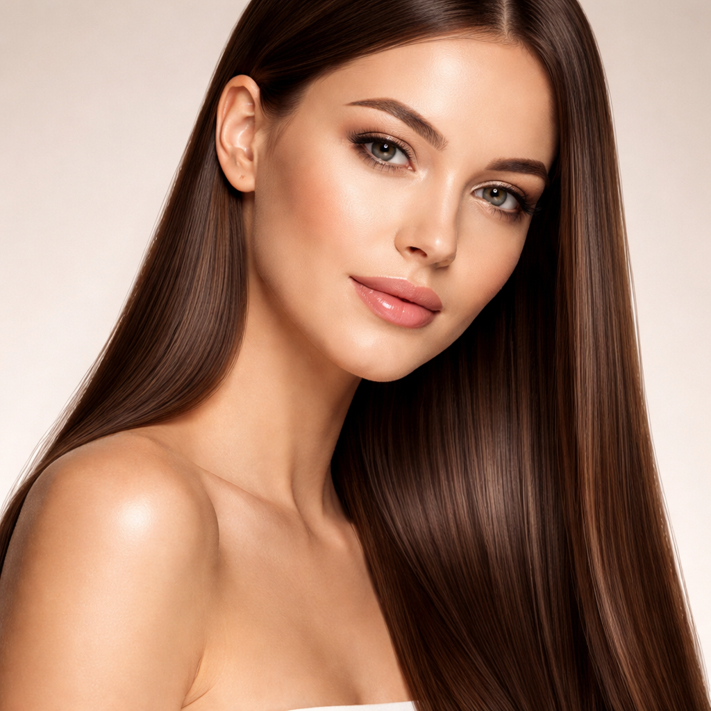 Visuel de la page Nos Exclusions Inura illustrant les quats, avec portrait d’une femme aux cheveux longs et lisses.
