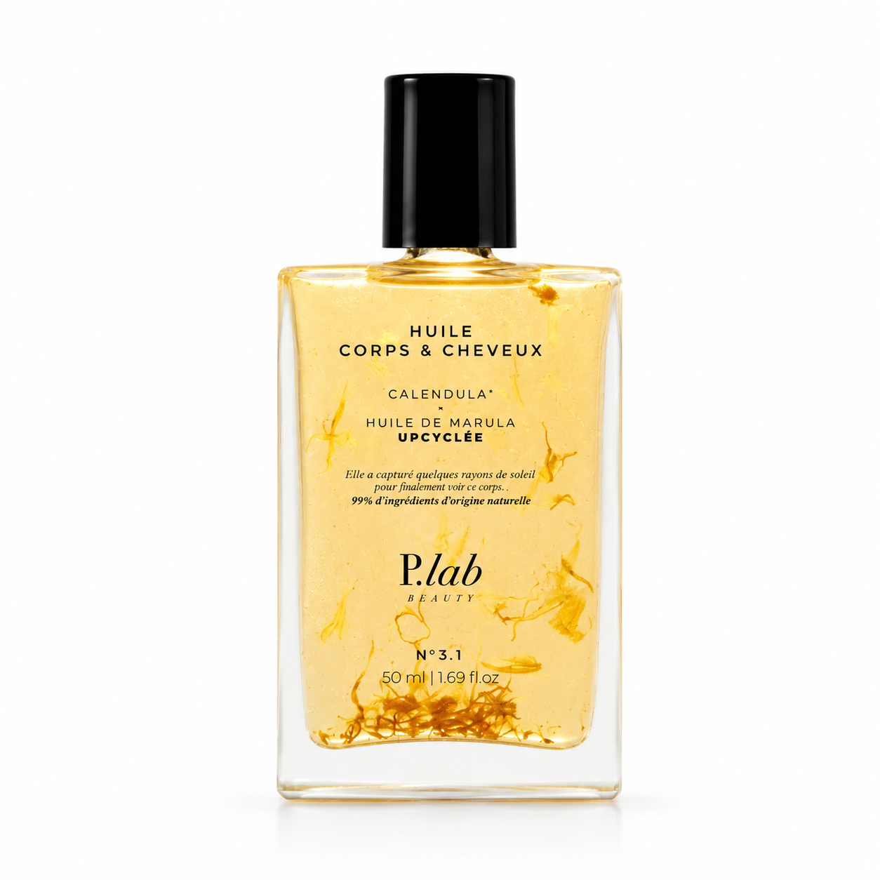 Huile Corps & Cheveux P.Lab Beauty au calendula et à l’huile de marula, soin nourrissant et lumineux sélectionné par Inura.