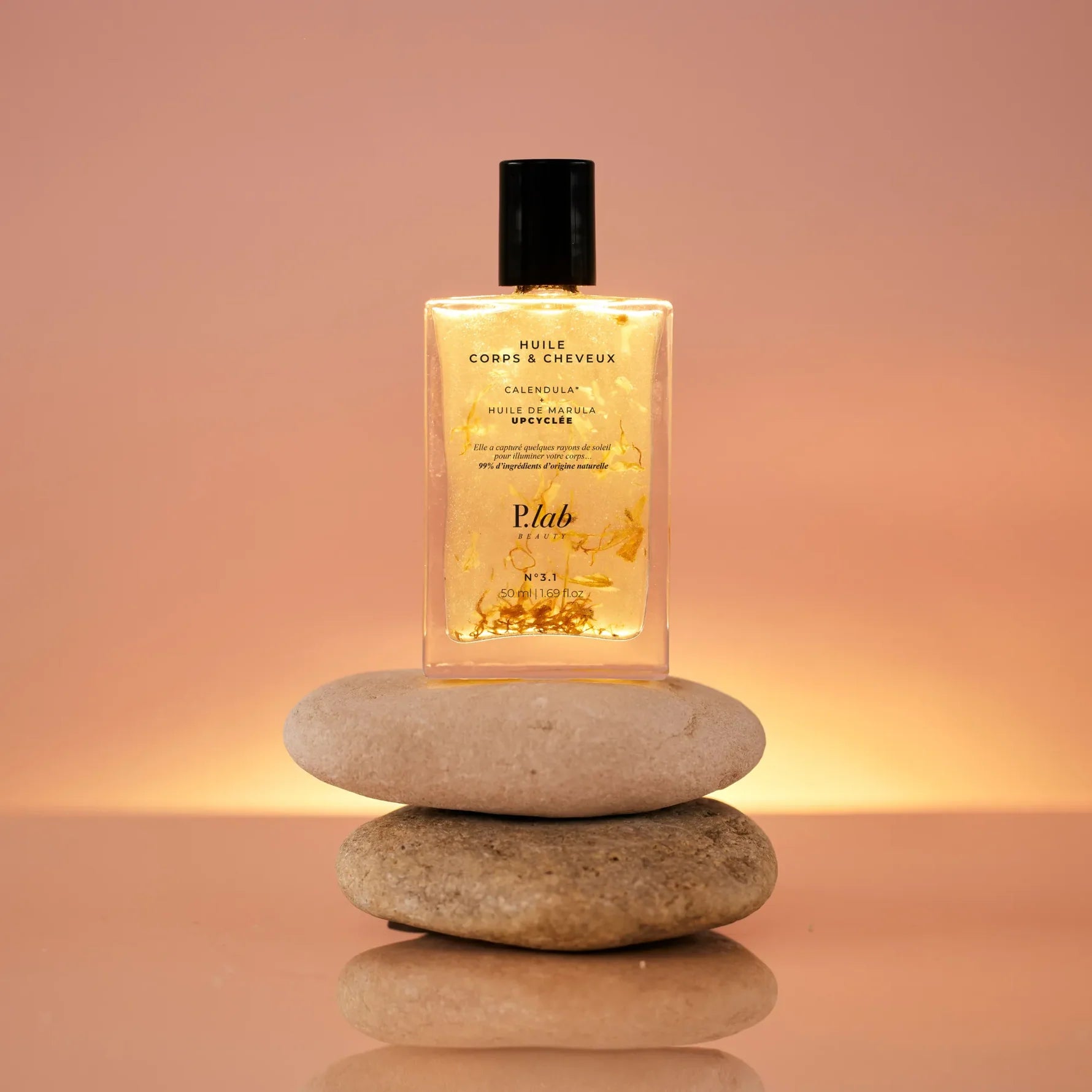 Huile Corps & Cheveux P.Lab Beauty à l’huile de marula upcyclée, soin multi-usage pour nourrir et sublimer.