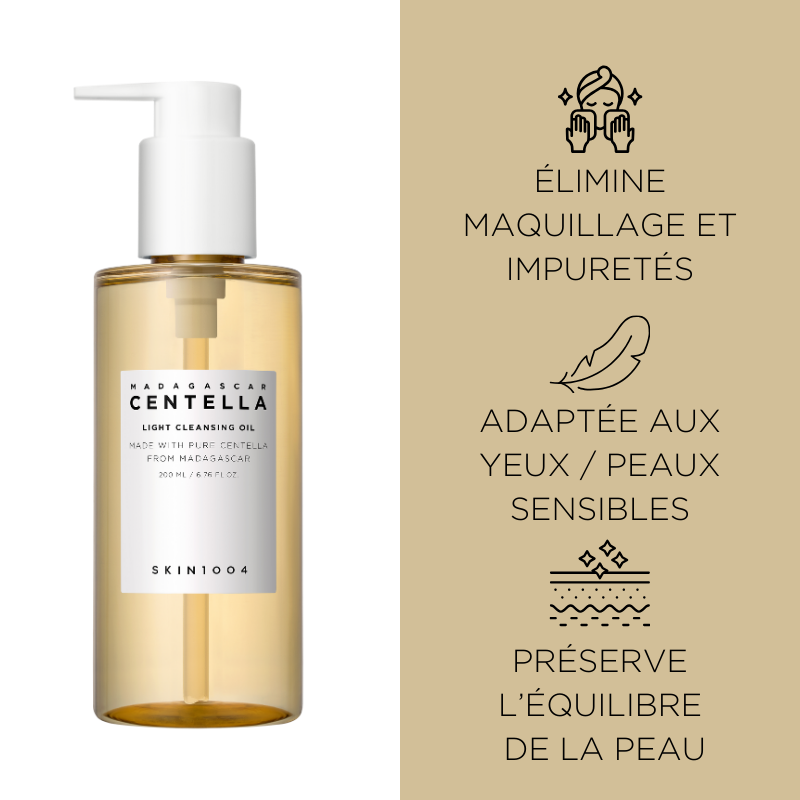 Bénéfices de l’huile démaquillante SKIN1004, soin nettoyant pour maquillage, impuretés et excès de sébum.
