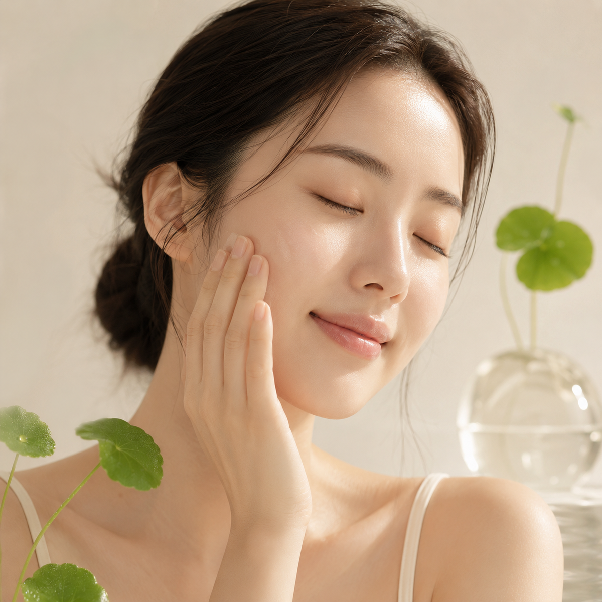 Visage à la peau apaisée et confortable évoquant des soins hypoallergéniques pensés pour un usage quotidien.