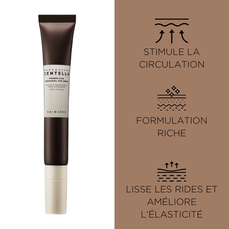 Bénéfices de la crème contour des yeux Probio-Cica Bakuchiol SKIN1004, soin hydratant pour les ridules et la perte de souplesse.